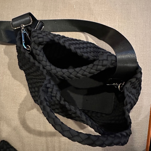 Naghedi black cross body tote with removable strap and matching pouch. - Picture 2 of 11